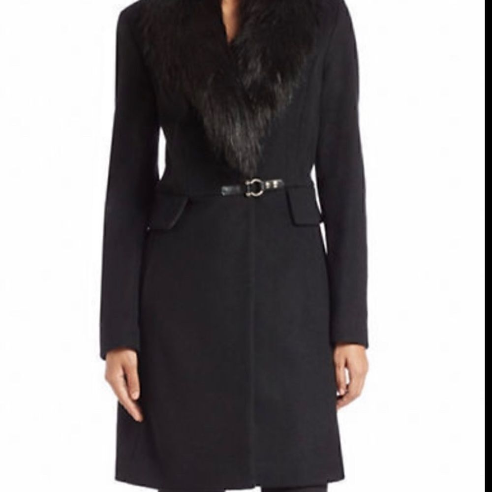 Ivanka Trump Faux Fur Trim Shearling Coat – Navy Blue – XS – NWOT